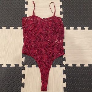 Windsor bodysuit see-through red lace size medium NWT
